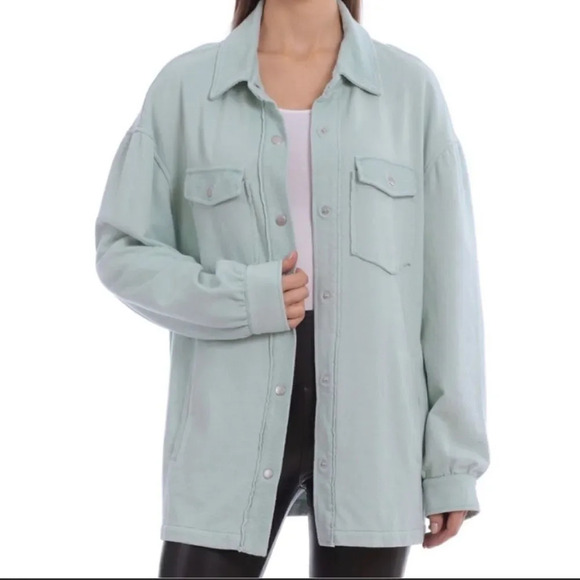 Avec Les Filles Mint Green French Terry Shirt Jacket Shacket - Picture 11 of 11